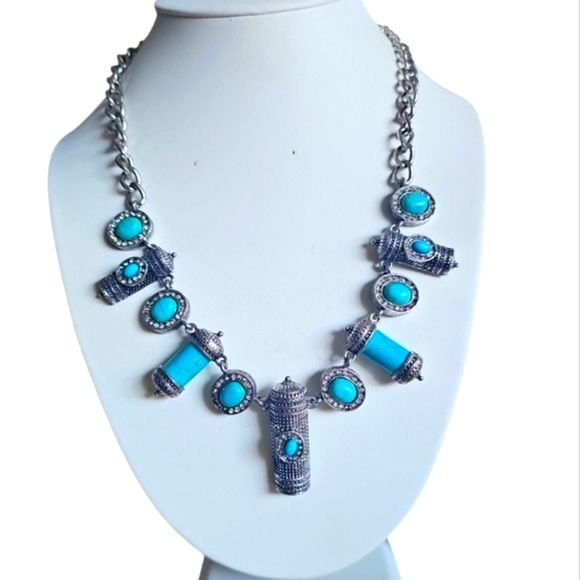 Howlite Stone and Silver Statement Art Deco Necklace - Picture 1 of 5
